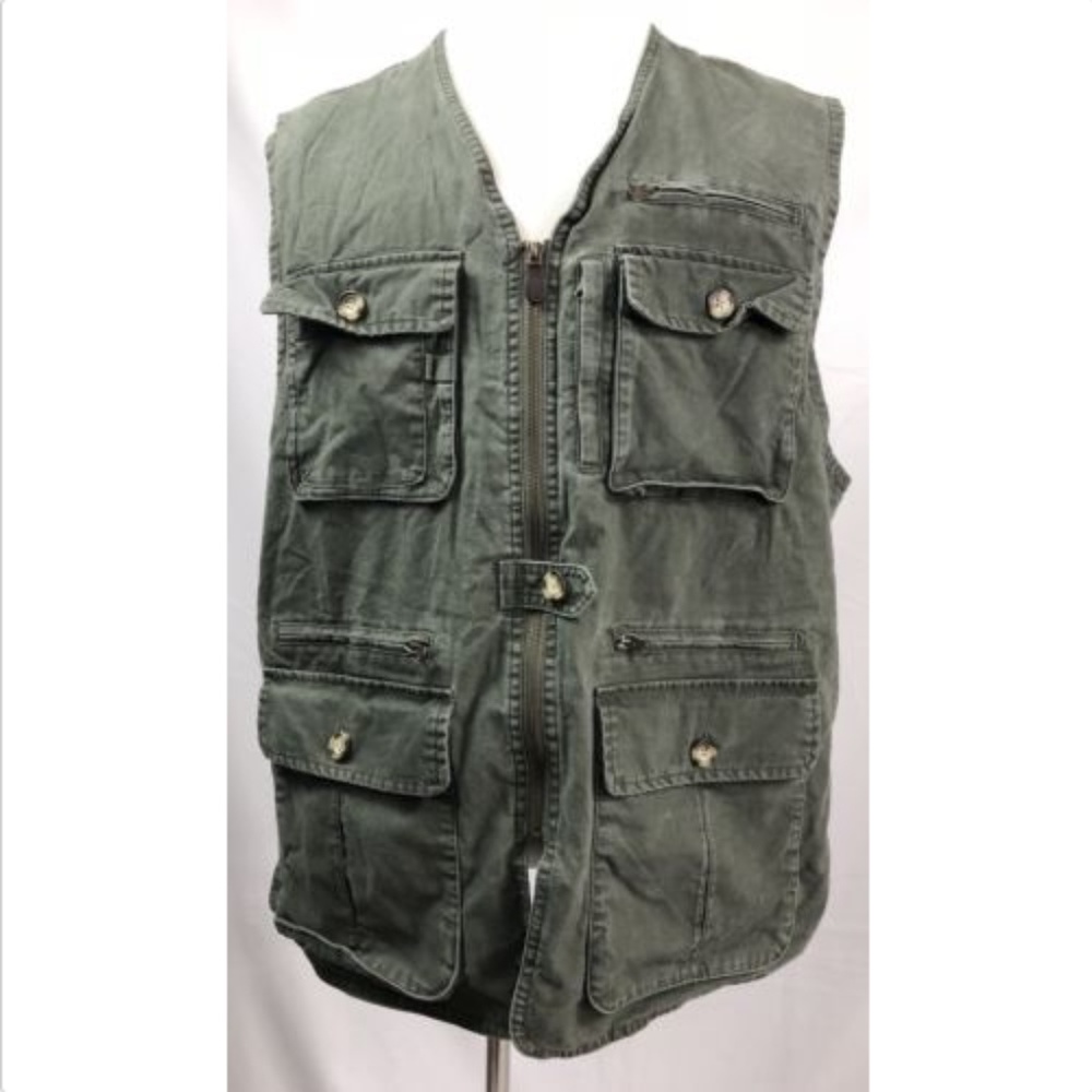 L.L Bean  Army Green Sleeveless Fisherman Jacket